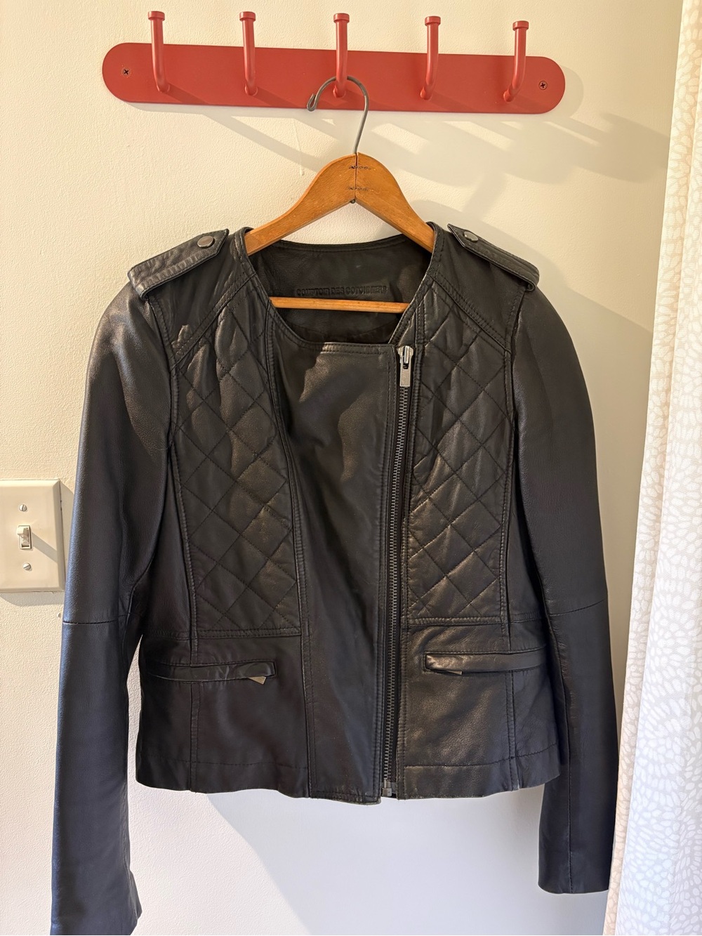 Comptoir Des Cotonniers Black Quilted Leather Moto Jacket